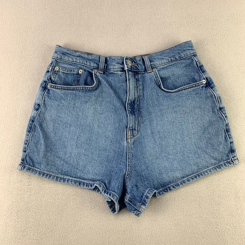 ASOS Design Denim Shorts Women 10 Blue High Rise Mom Fit Stretch